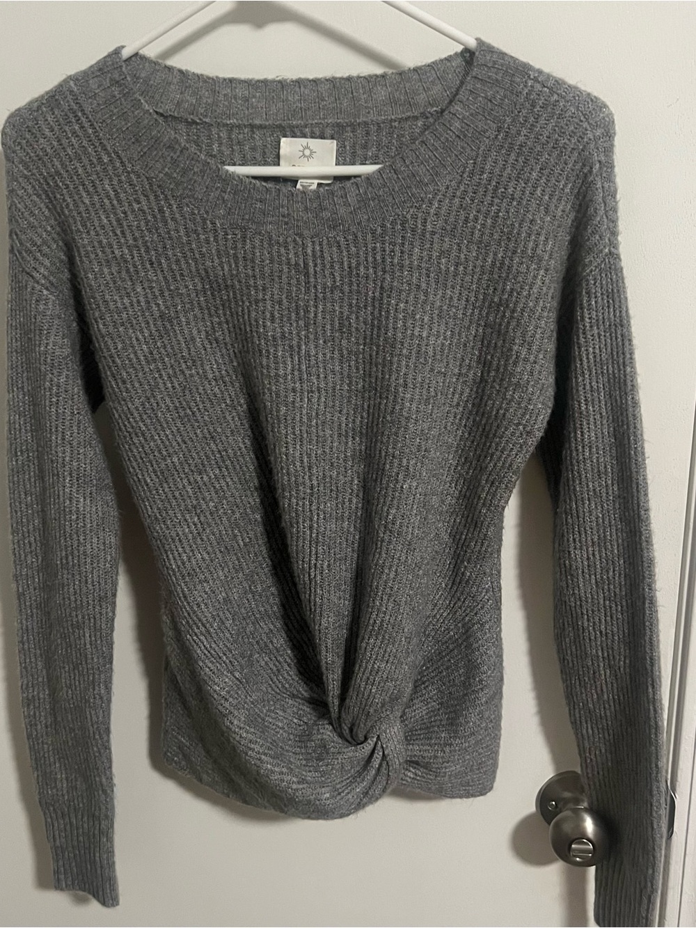 OFFLINE by Aerie Twist Front Ribbed Sweater Heather Gray XXS